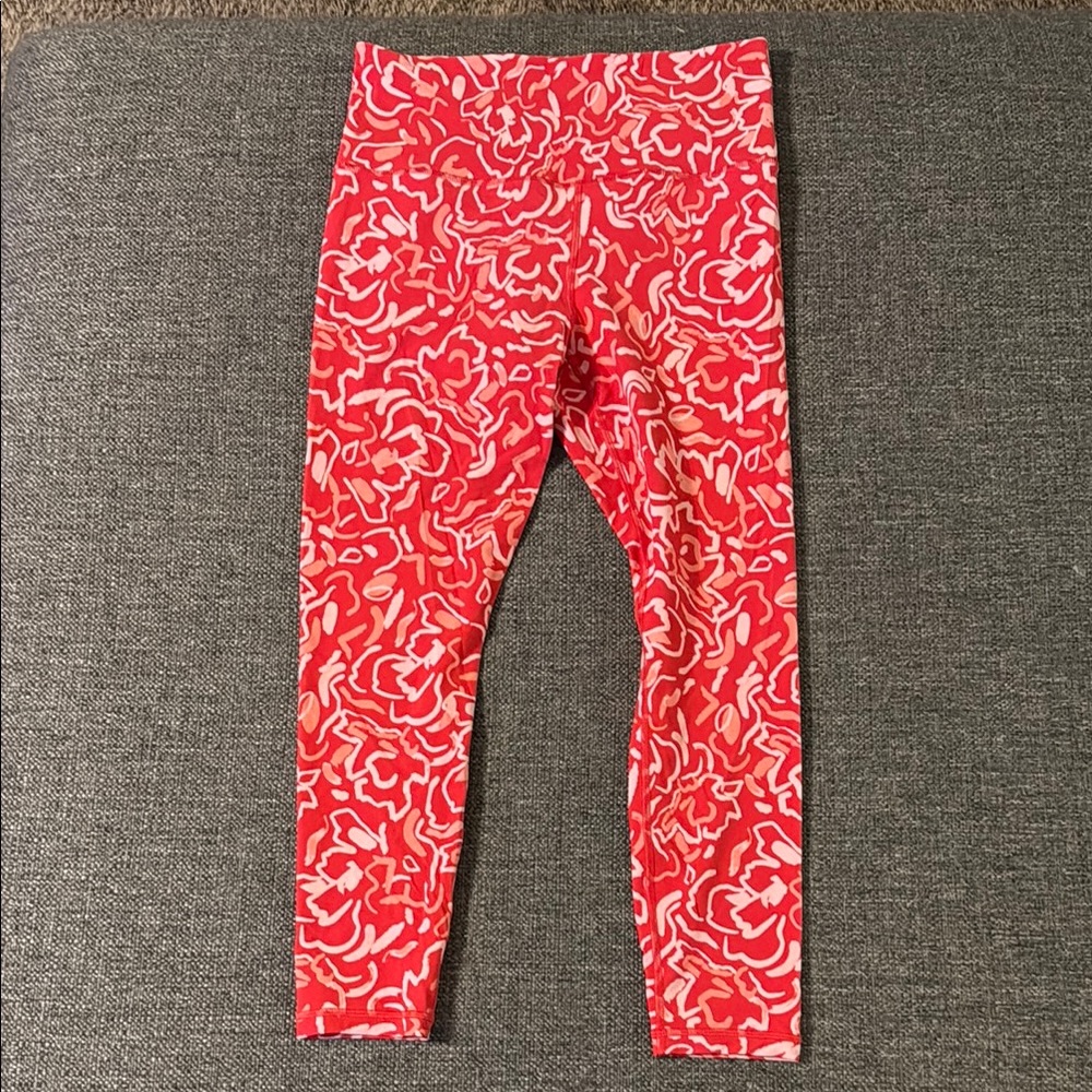 Athleta Red and White Leggings with Abstract Print